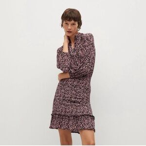 mango smocked pleated floral print ruffle hem dress